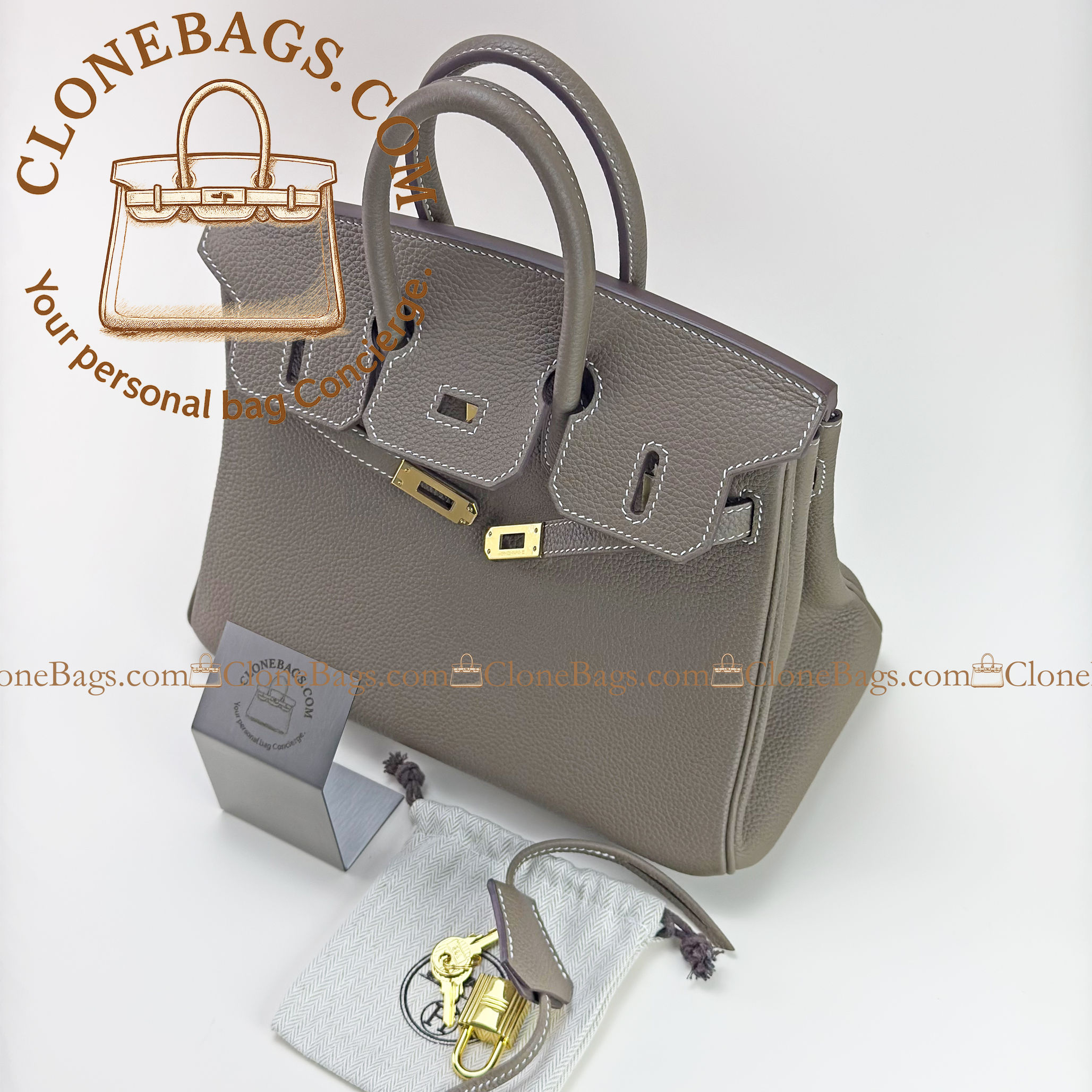 Hermès Replica Designer Bags 1:1 Birkin 25 Grey Togo Gold Hardware - Image 8