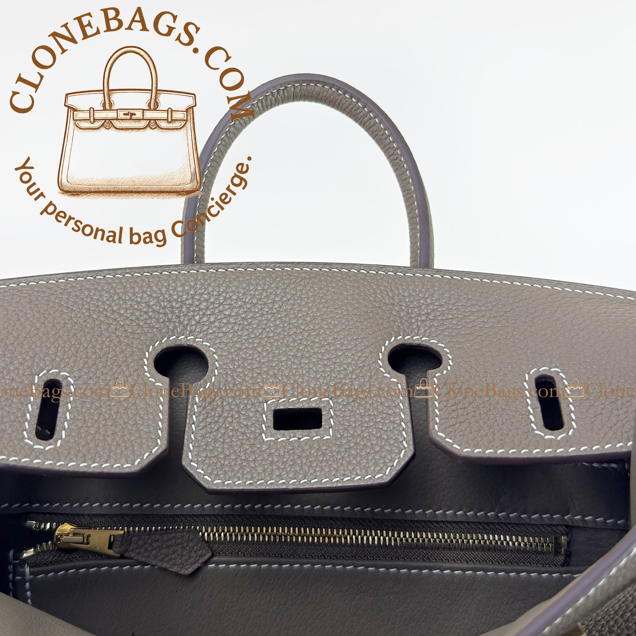 Hermès Replica Designer Bags 1:1 Birkin 25 Grey Togo Gold Hardware - Image 3