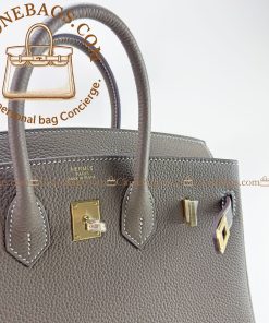 Alternative view of Hermès Replica Designer Bags 1:1 Birkin 25 Grey Togo Gold Hardware
