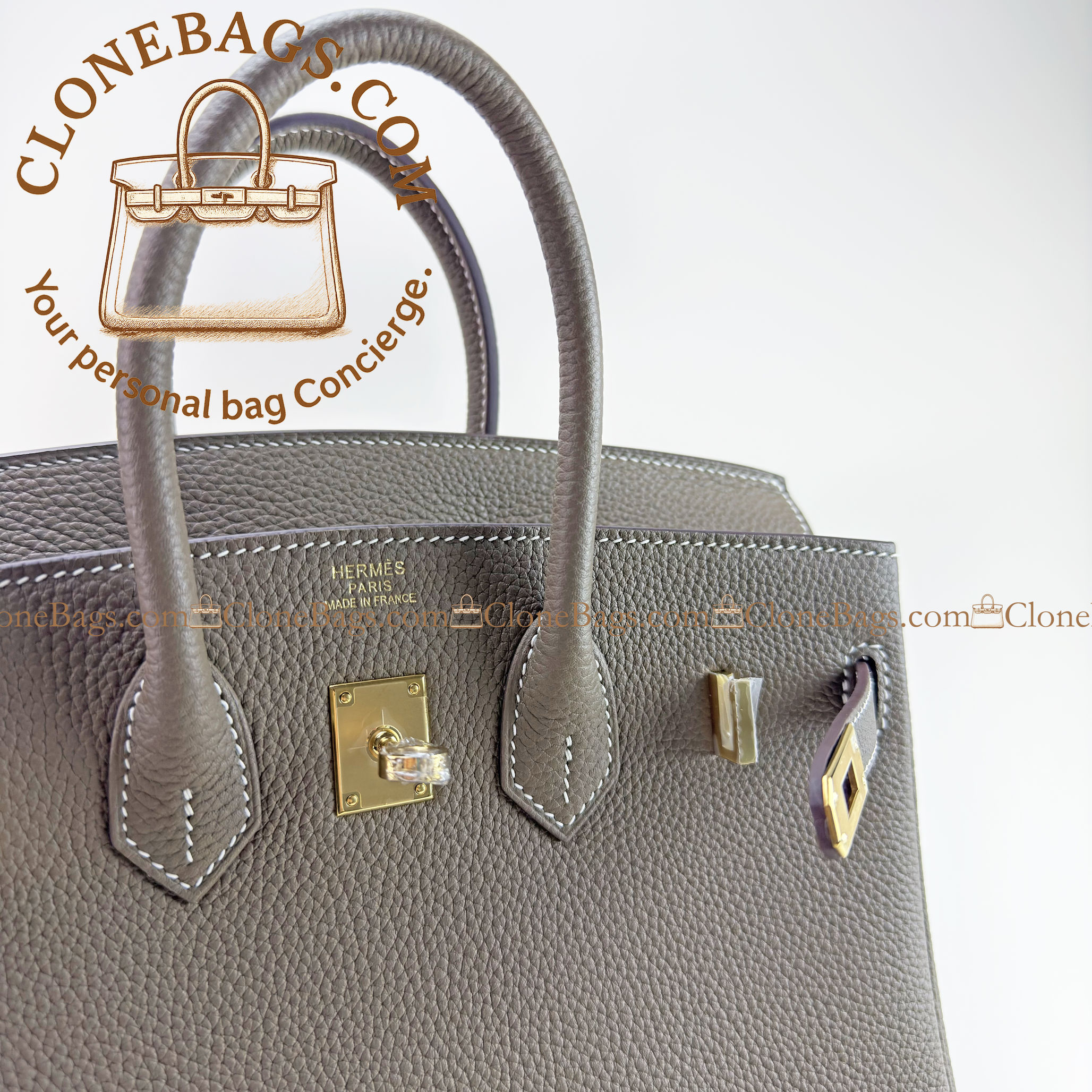 Hermès Replica Designer Bags 1:1 Birkin 25 Grey Togo Gold Hardware - Image 2