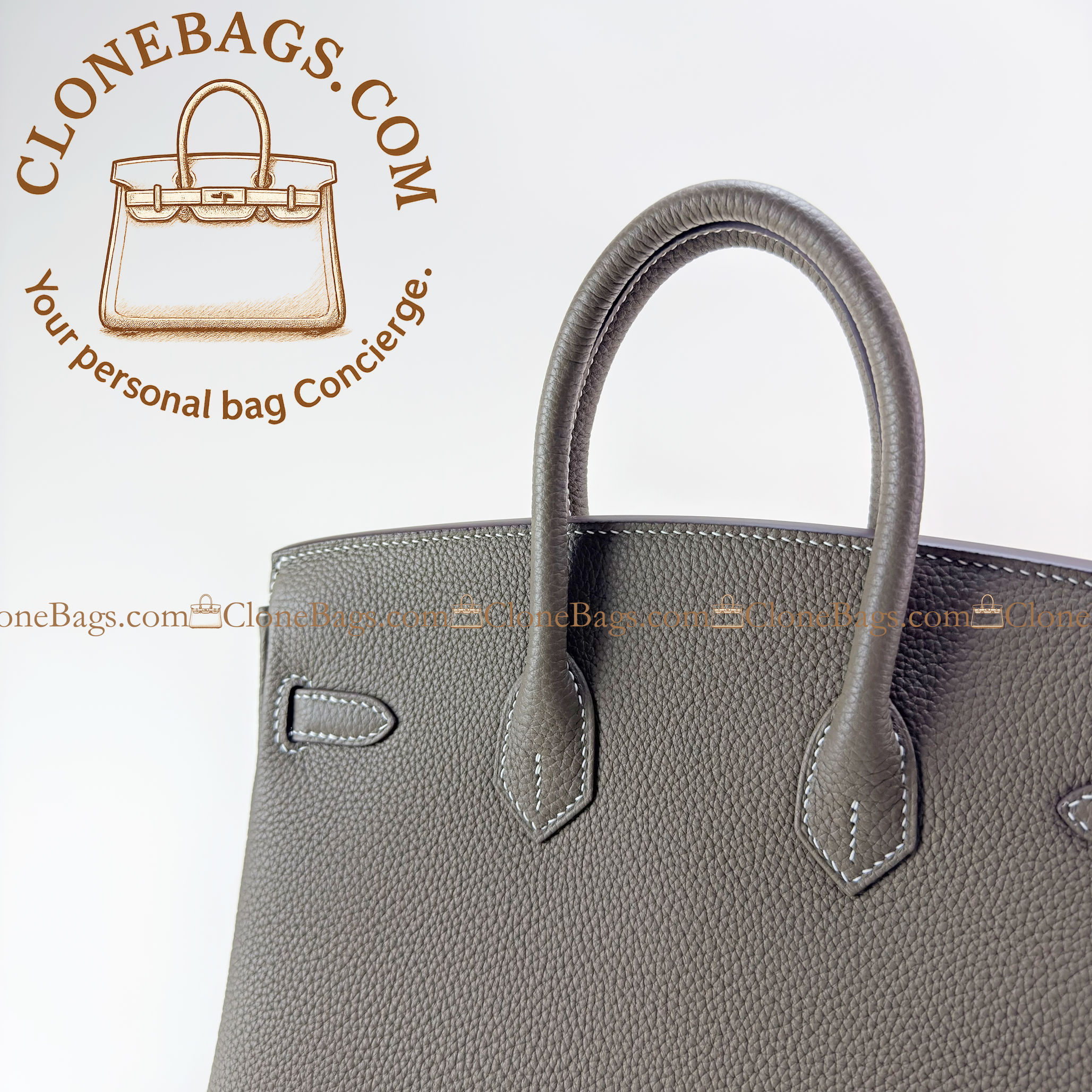 Hermès Replica Designer Bags 1:1 Birkin 25 Grey Togo Gold Hardware - Image 6