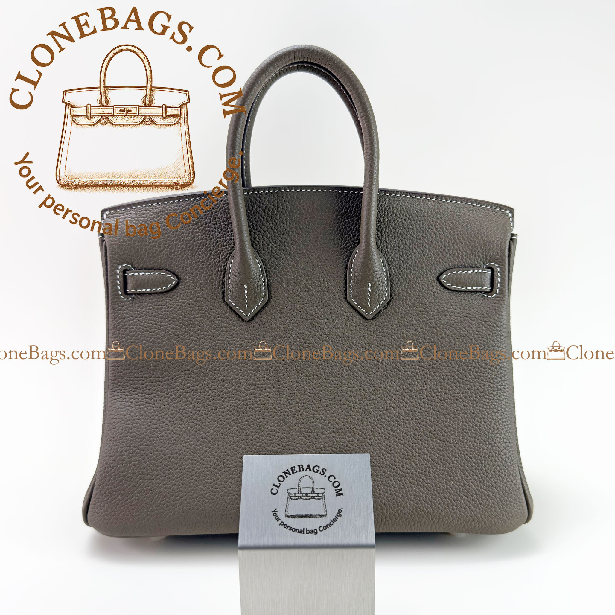 Hermès Replica Designer Bags 1:1 Birkin 25 Grey Togo Gold Hardware - Image 7