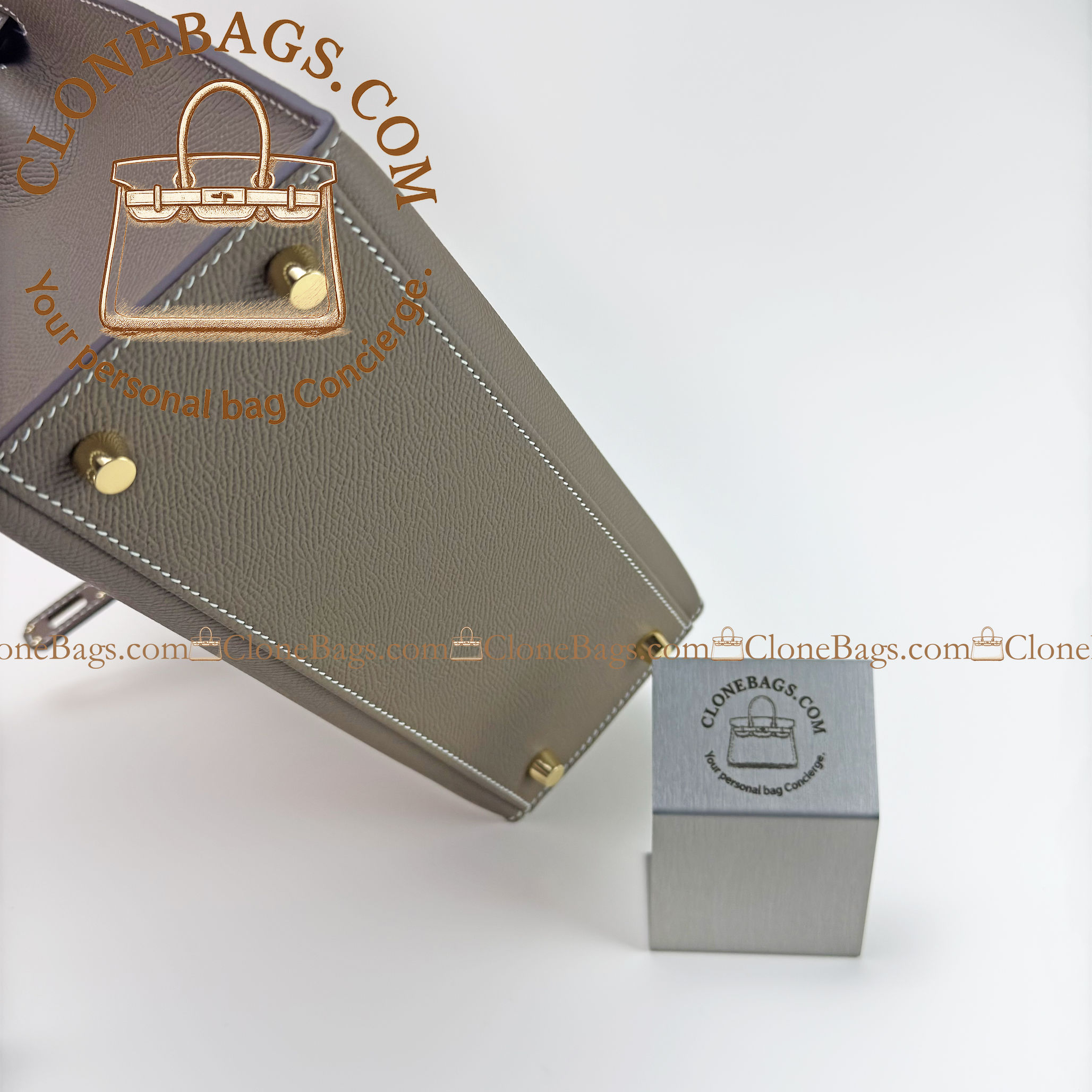 Hermès Replica Designer Bags 1:1 Kelly 25 Gray Epsom Gold Hardware - Image 6