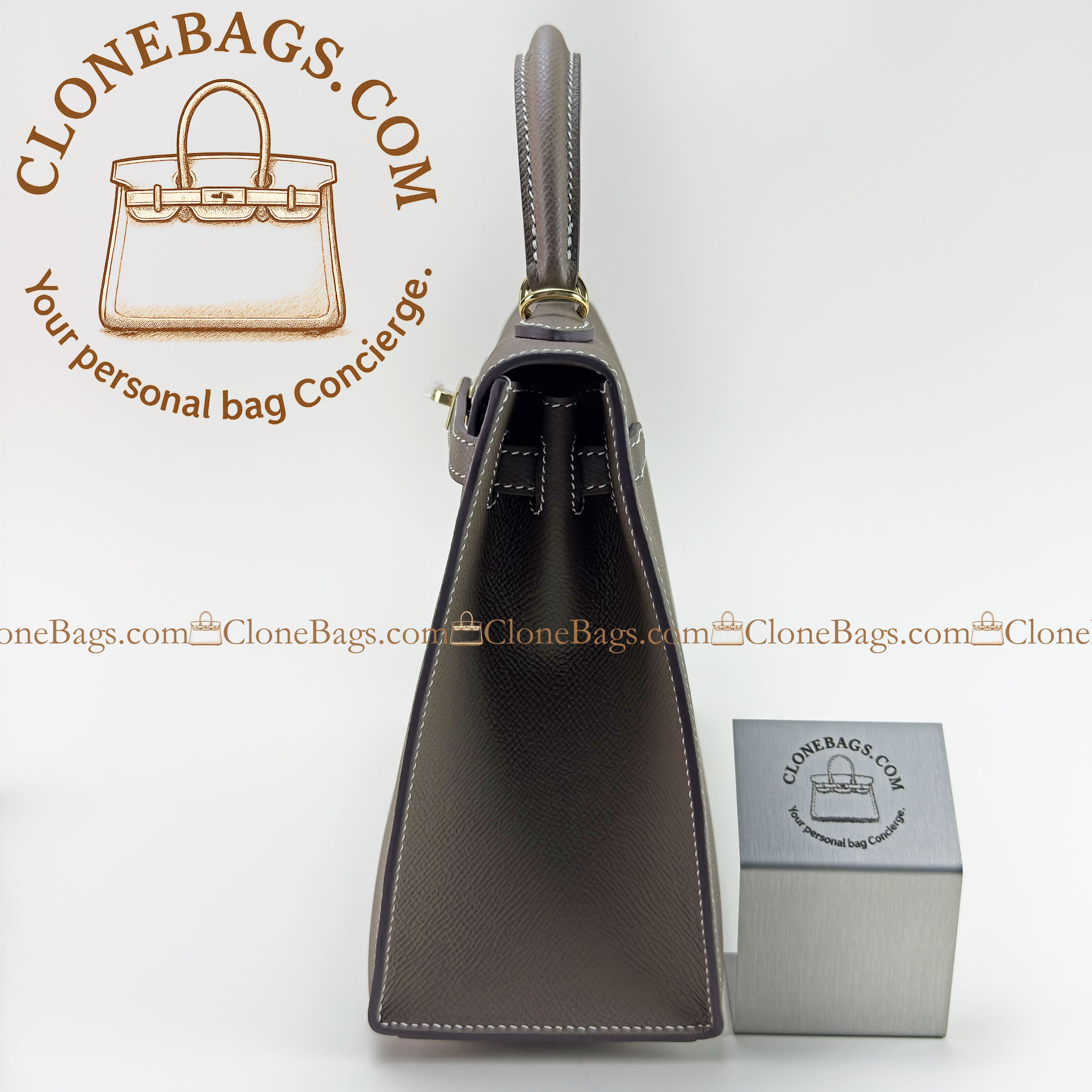 Hermès Replica Designer Bags 1:1 Kelly 25 Gray Epsom Gold Hardware - Image 5