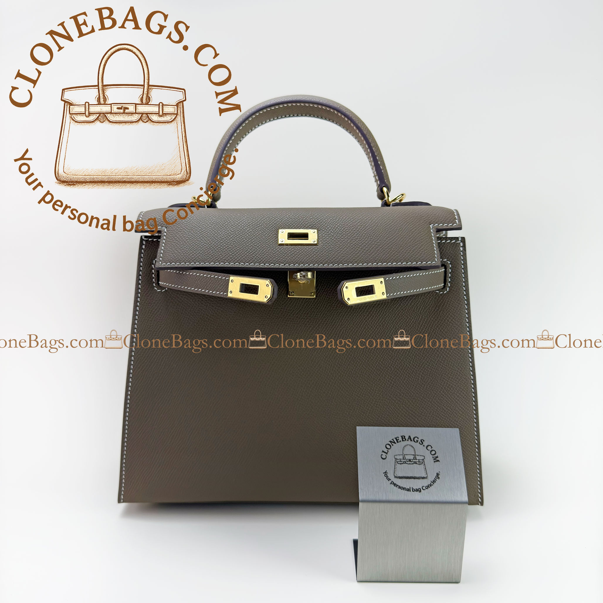 Hermès Replica Designer Bags 1:1 Kelly 25 Gray Epsom Gold Hardware - Image 3