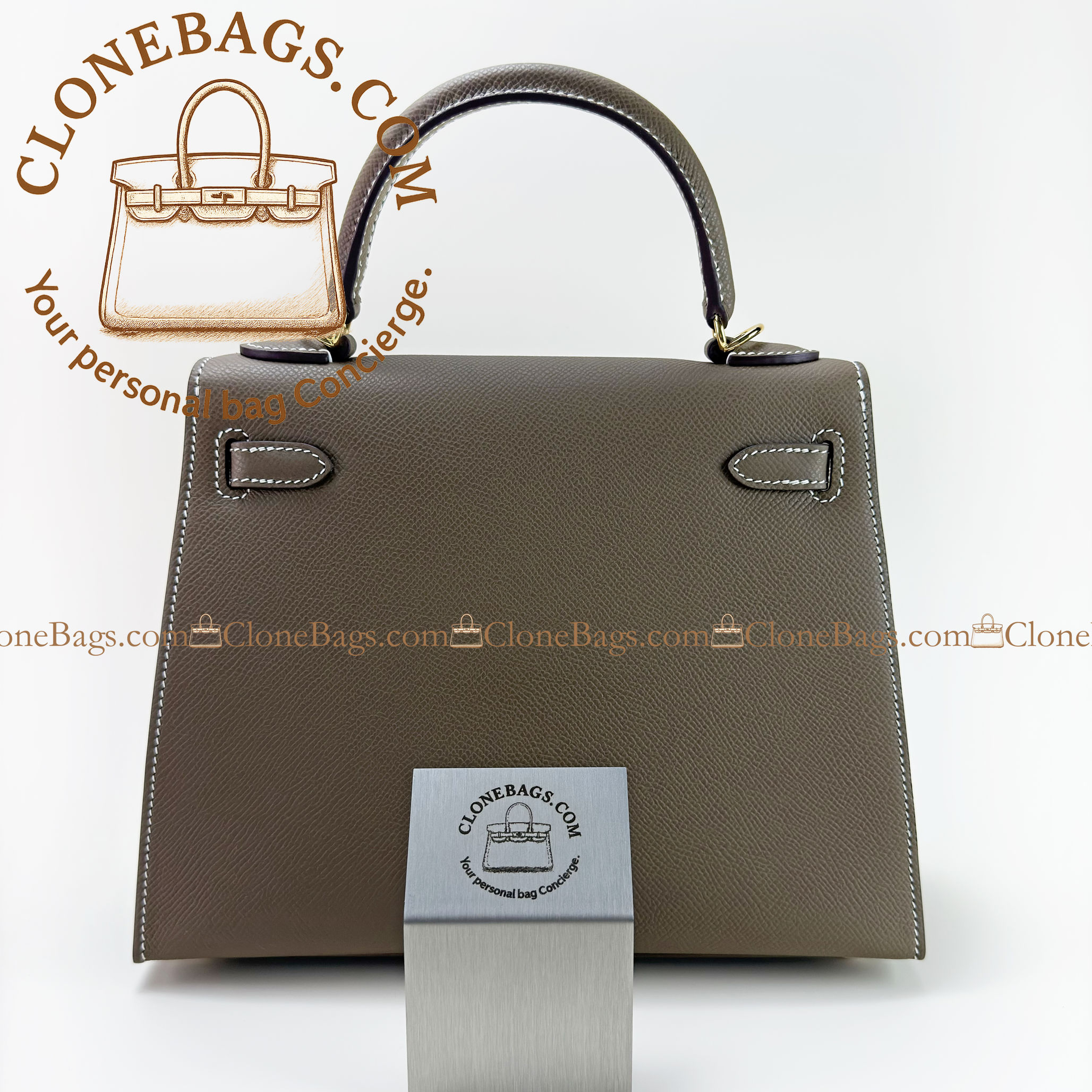 Hermès Replica Designer Bags 1:1 Kelly 25 Gray Epsom Gold Hardware - Image 8