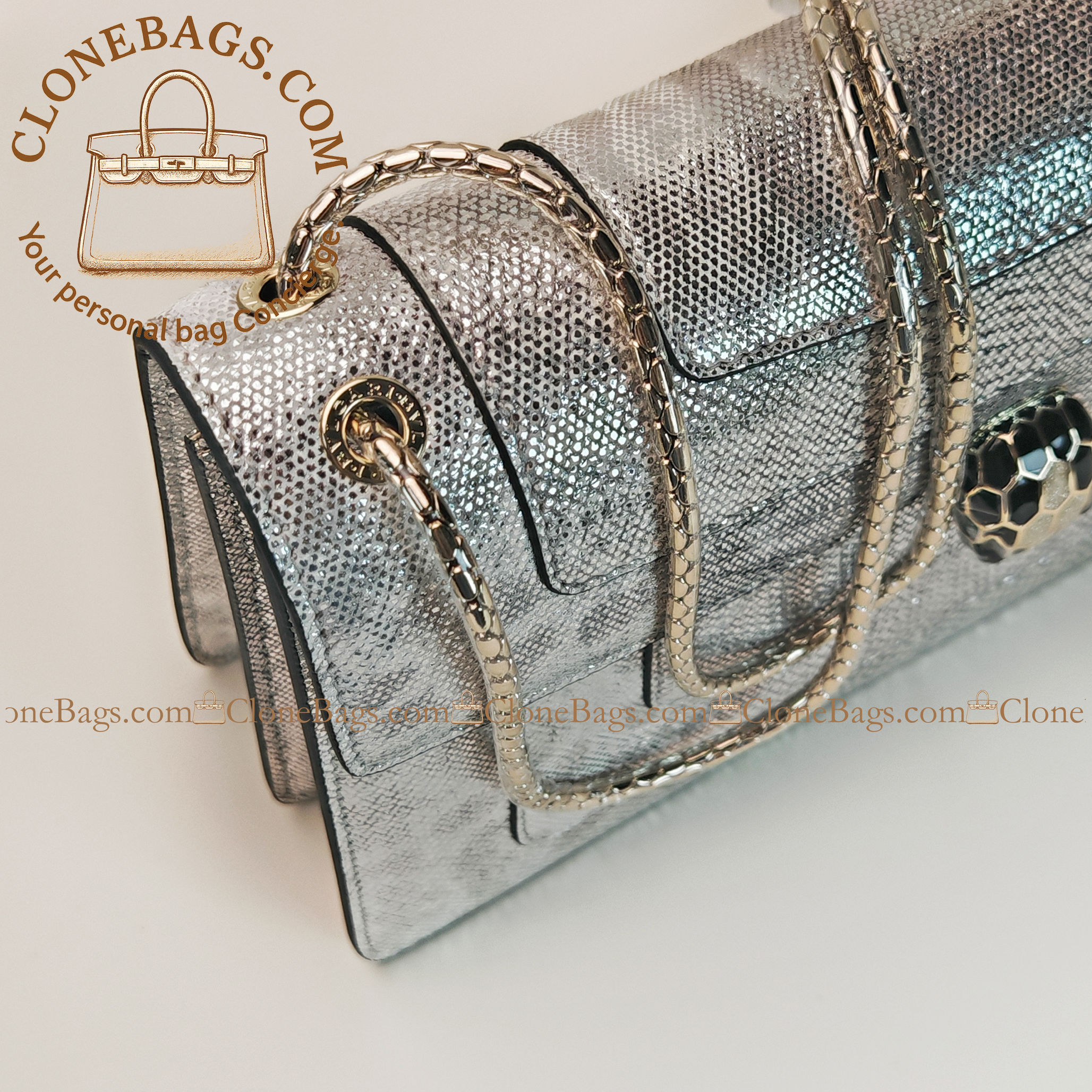 Bvlgari Replica Designer Bags 1:1 2019 Limited Edition Model: 35106 Water snake skin snake head 28*7*18cm - Image 4