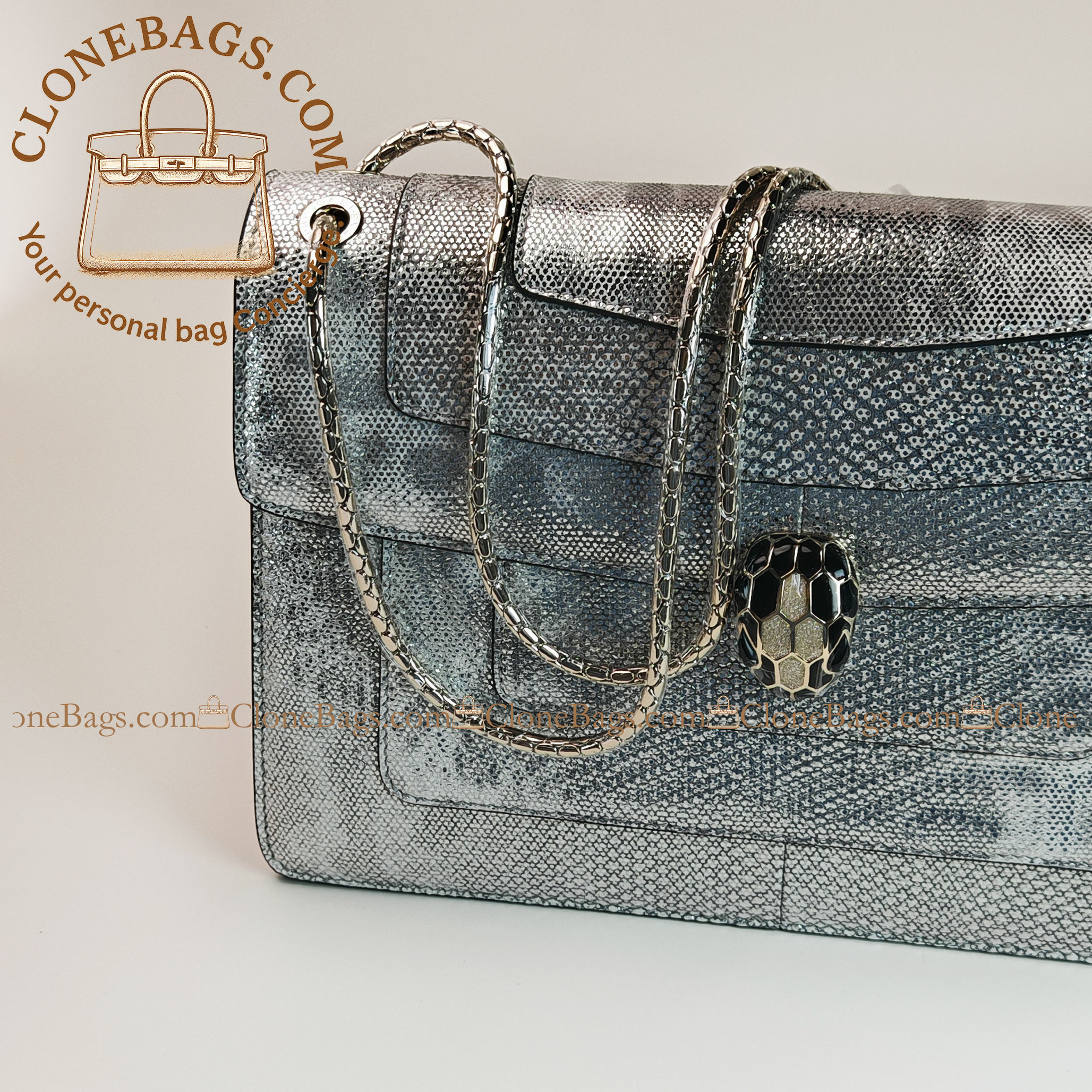 Bvlgari Replica Designer Bags 1:1 2019 Limited Edition Model: 35106 Water snake skin snake head 28*7*18cm - Image 5