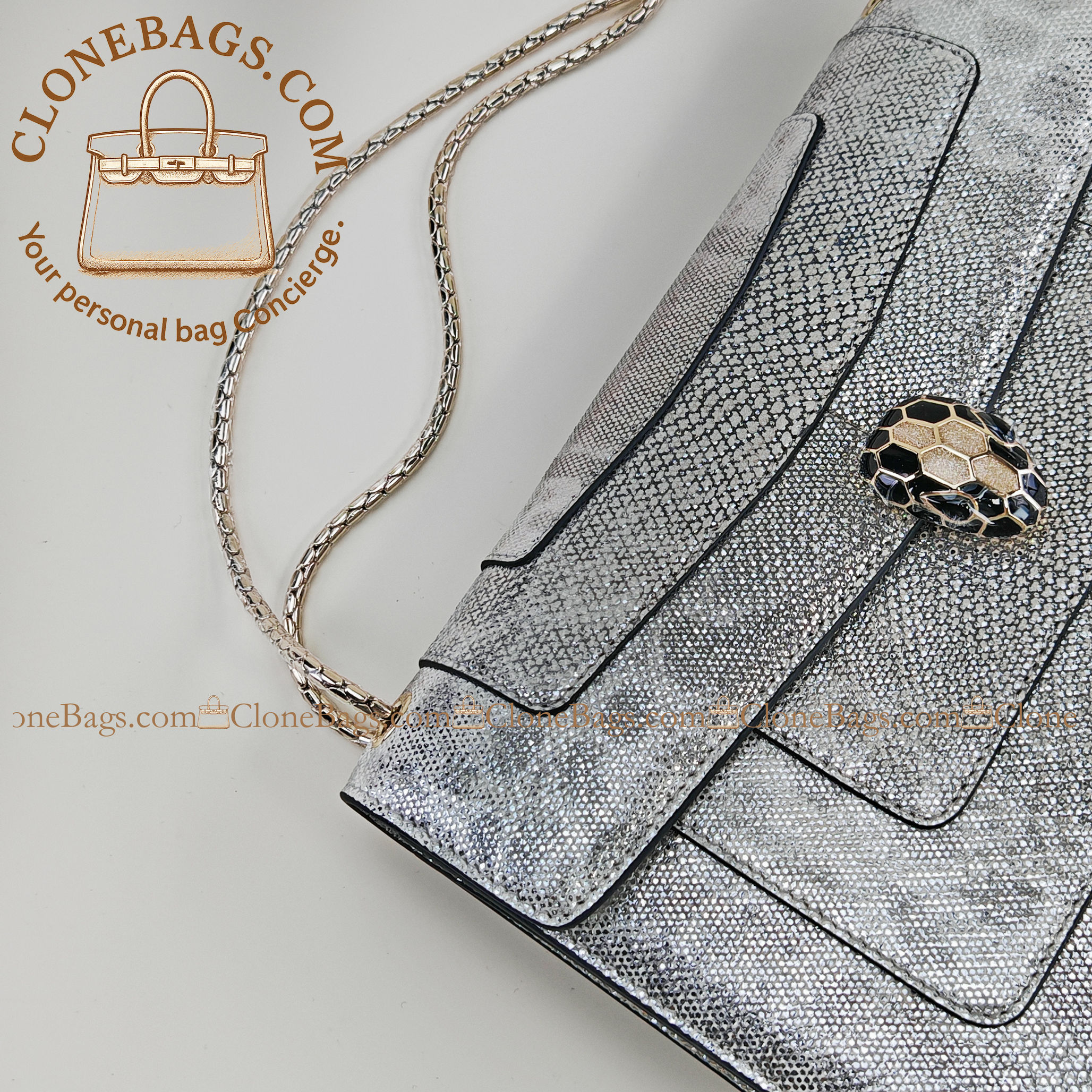 Bvlgari Replica Designer Bags 1:1 2019 Limited Edition Model: 35106 Water snake skin snake head 28*7*18cm - Image 8
