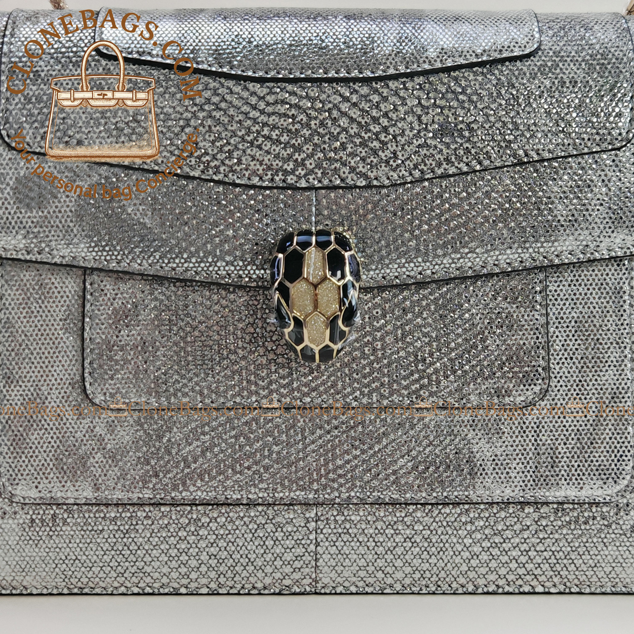 Bvlgari Replica Designer Bags 1:1 2019 Limited Edition Model: 35106 Water snake skin snake head 28*7*18cm - Image 2