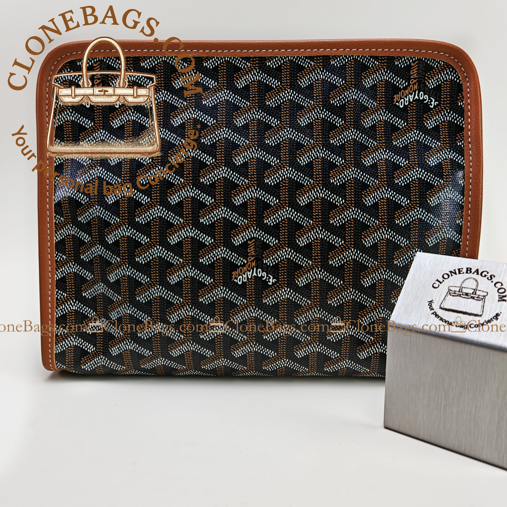 Goyard Replica Designer Bags 1:1 Jouvence MM Toiletry Bag Colour :Black & Tan - Image 9