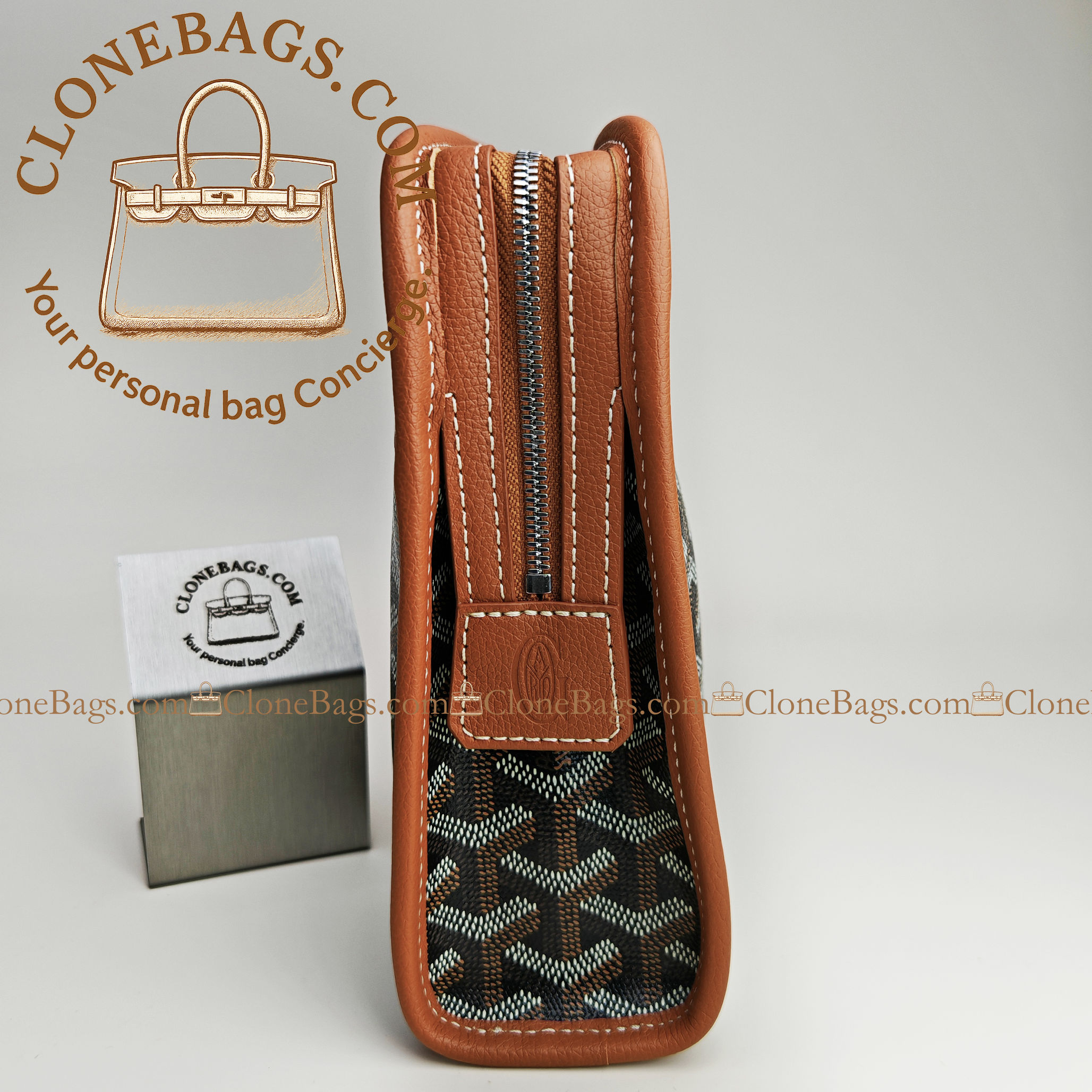 Goyard Replica Designer Bags 1:1 Jouvence MM Toiletry Bag Colour :Black & Tan - Image 6