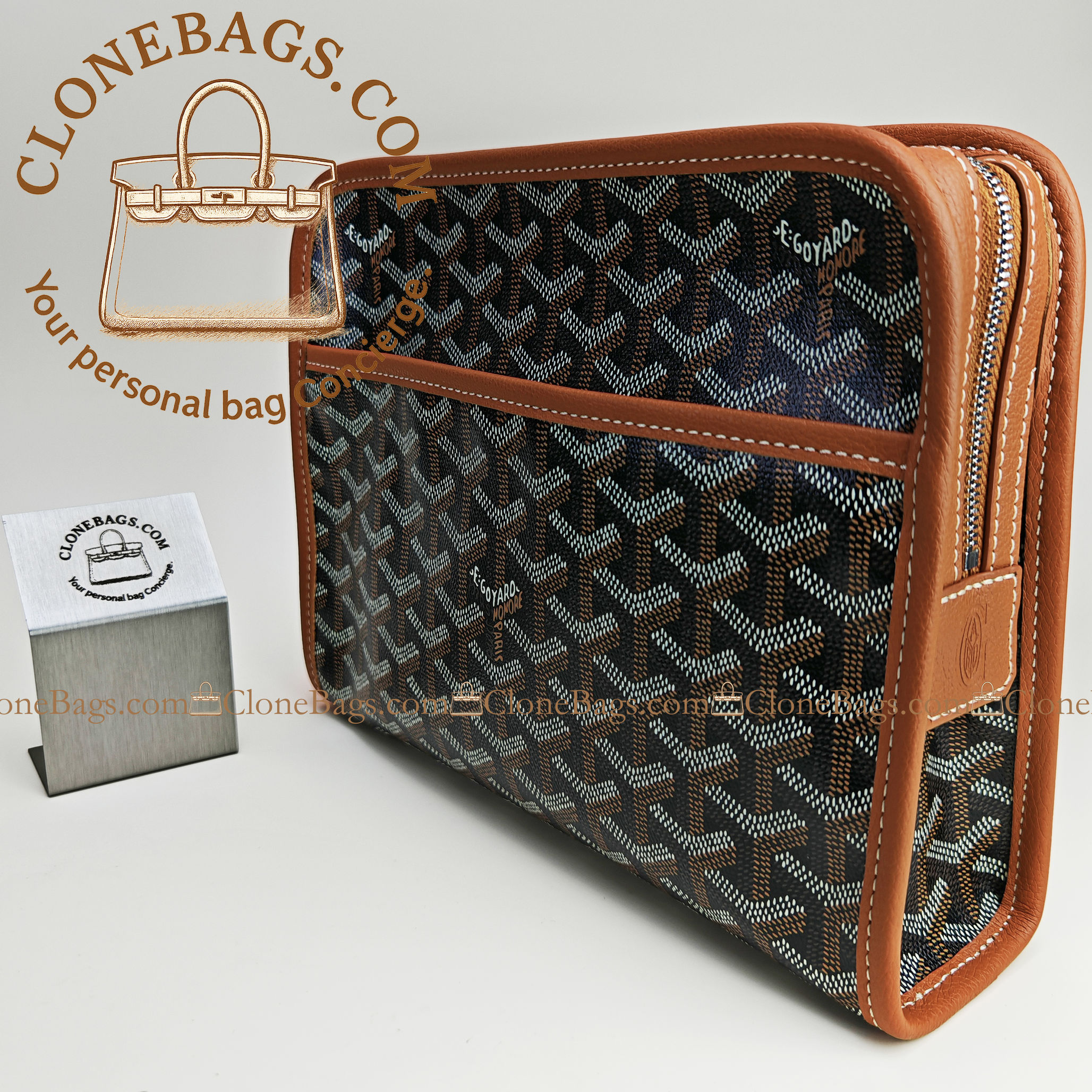 Goyard Replica Designer Bags 1:1 Jouvence MM Toiletry Bag Colour :Black & Tan - Image 2