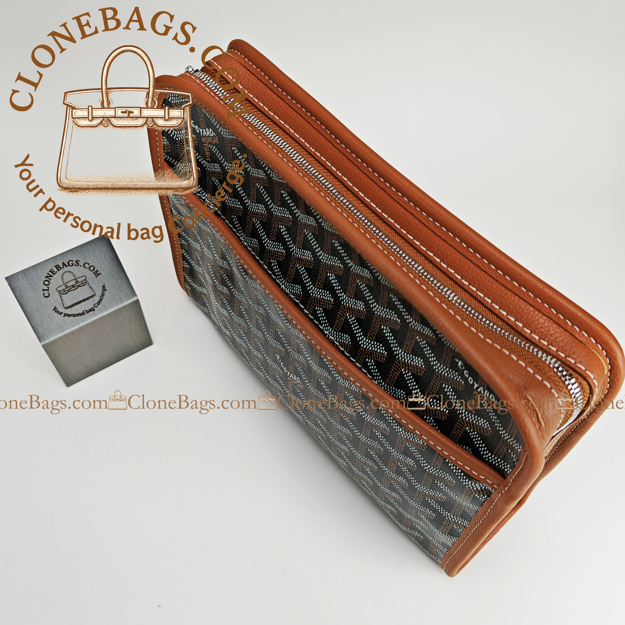 Goyard Replica Designer Bags 1:1 Jouvence MM Toiletry Bag Colour :Black & Tan - Image 3
