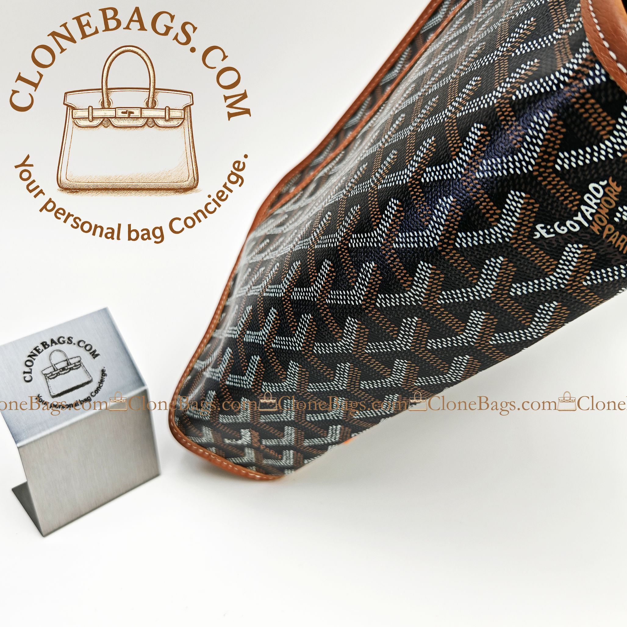 Goyard Replica Designer Bags 1:1 Jouvence MM Toiletry Bag Colour :Black & Tan - Image 5