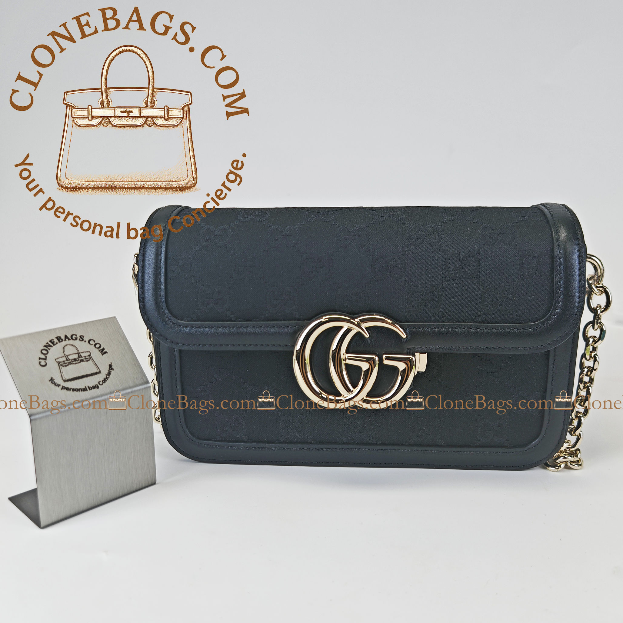 Gucci Replica Designer Bags 1:1 Variation Black GG Suede Bag