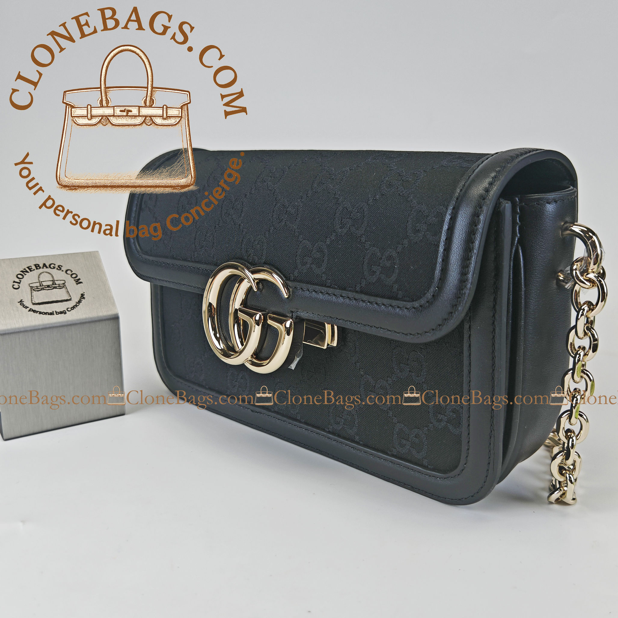 Gucci Replica Designer Bags 1:1 Variation Black GG suede 21.5*14*9 cm Style: 826761 - Image 2
