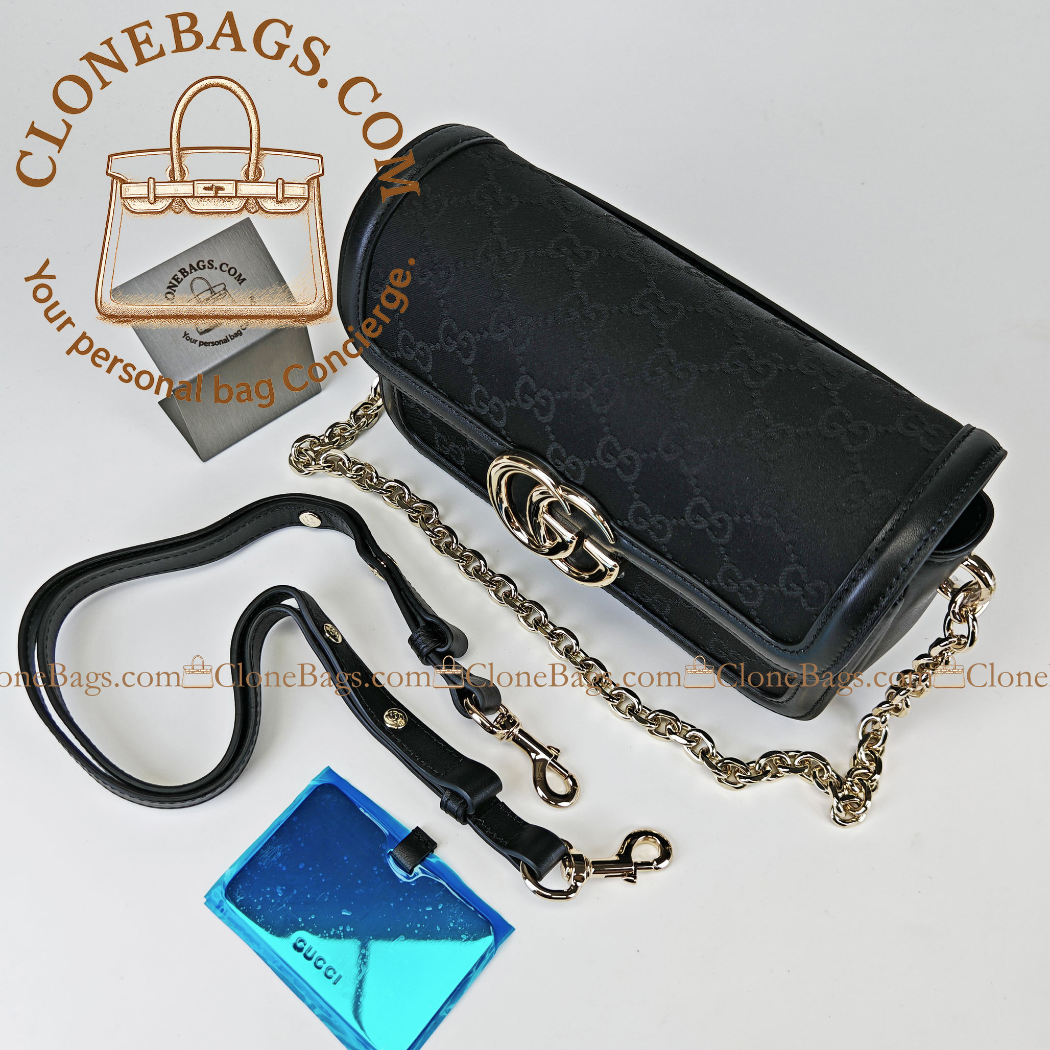 Gucci Replica Designer Bags 1:1 Variation Black GG suede 21.5*14*9 cm Style: 826761 - Image 10