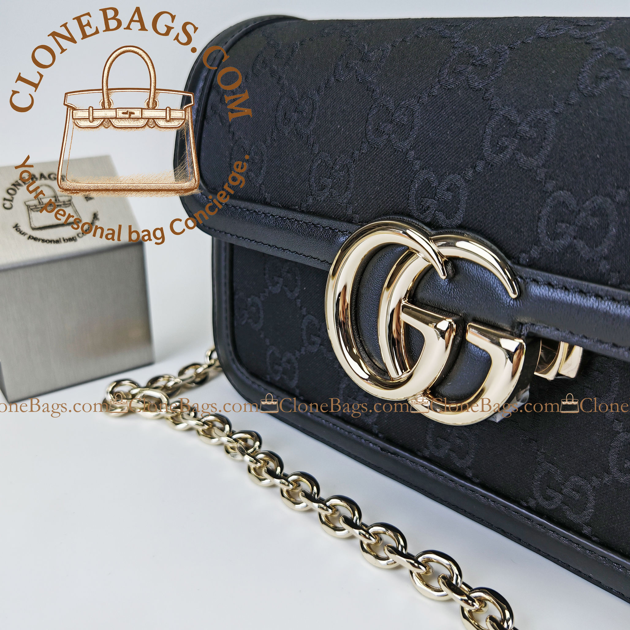 Gucci Replica Designer Bags 1:1 Variation Black GG suede 21.5*14*9 cm Style: 826761 - Image 3