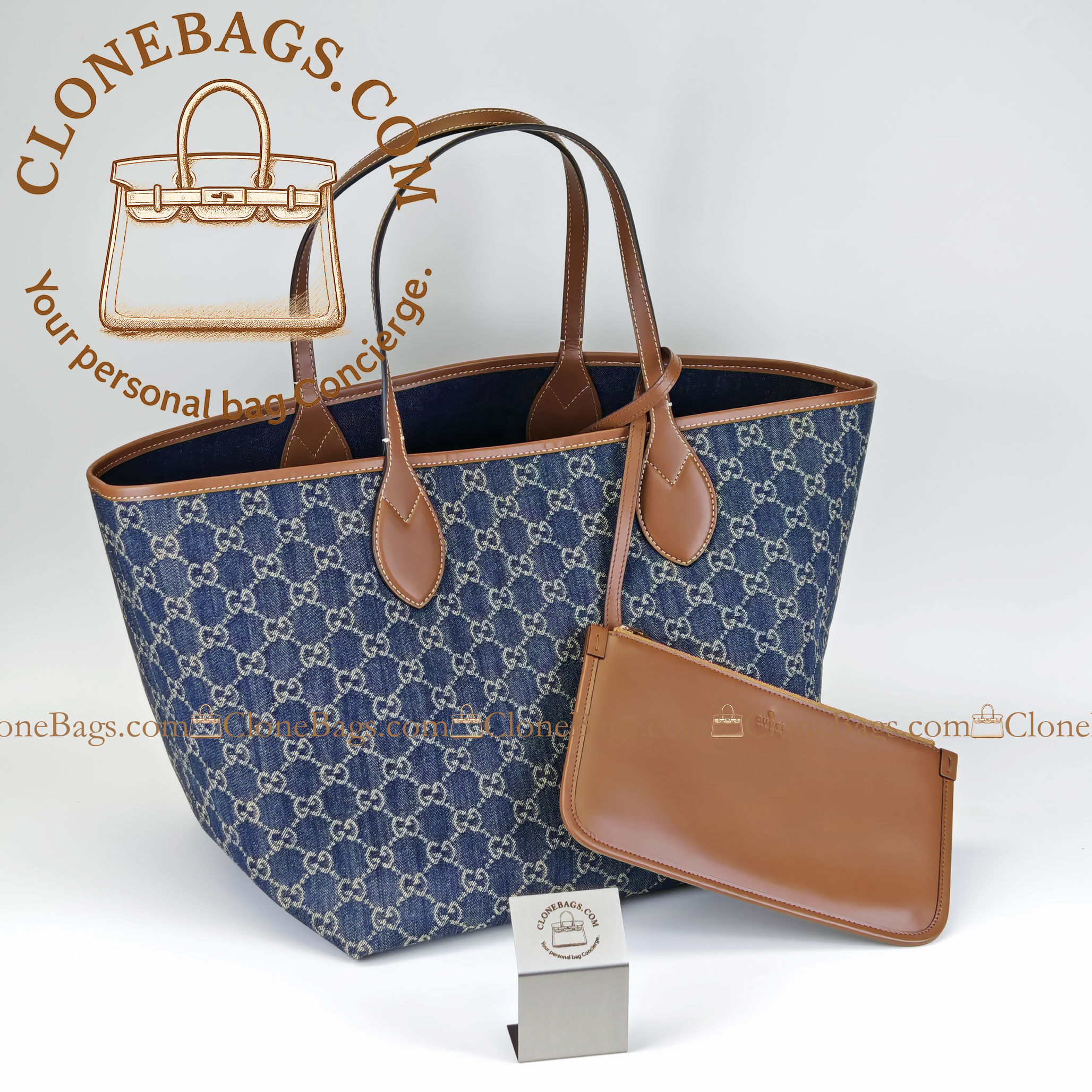 Gucci Replica Designer Bags 1:1 Totissima large tote bag blue GG denim 30.5*28*27cm Style: 820481 - Image 9