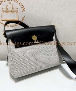 Alternative view of Hermès Replica Designer Bags 1:1 Herbag Zip 20 Mini Ecru and Black Gold Hardware