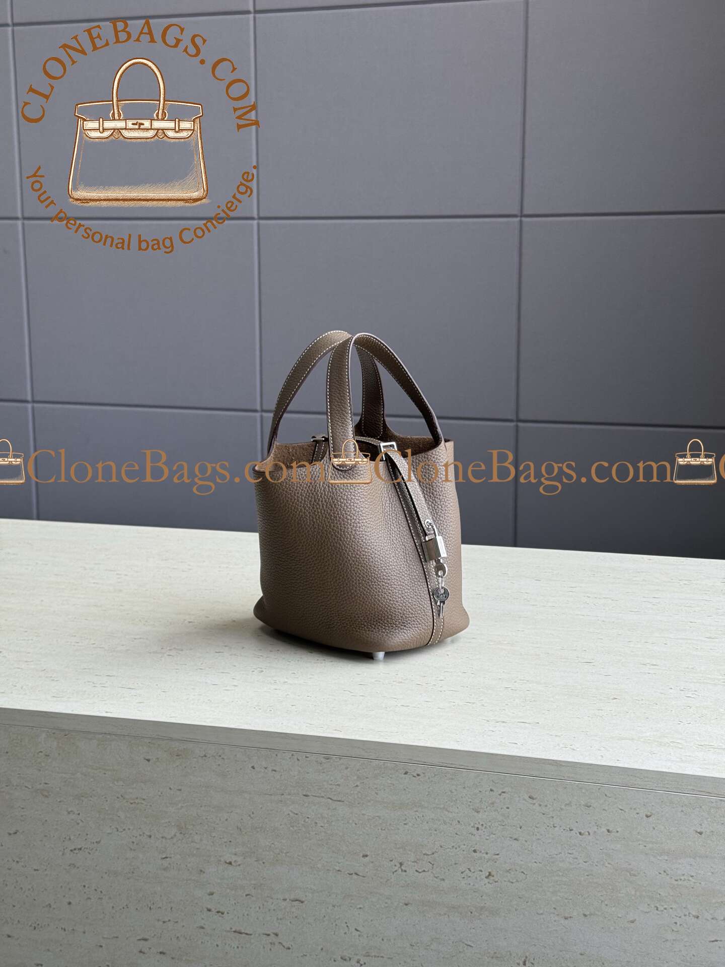 Hermès Replica Designer Bags 1:1 Picotin Lock 18 Etoupe Clemence Palladium Hardware - Image 2