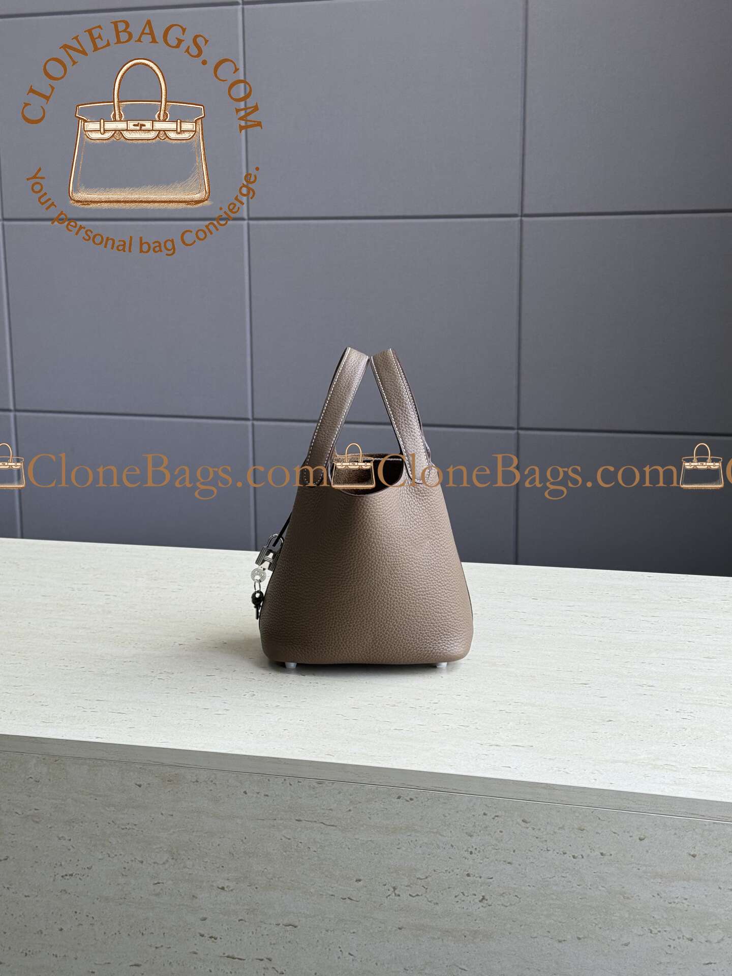 Hermès Replica Designer Bags 1:1 Picotin Lock 18 Etoupe Clemence Palladium Hardware - Image 3