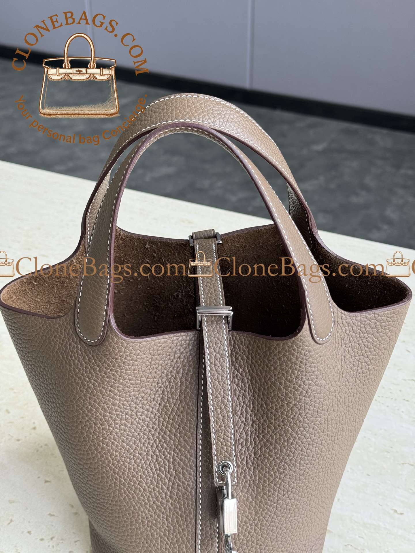 Hermès Replica Designer Bags 1:1 Picotin Lock 18 Etoupe Clemence Palladium Hardware - Image 8