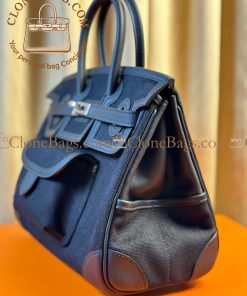 Alternative view of Hermès Replica Designer Bags 1:1 Birkin 25 Black Swift & Black Toile Palladium Hardware