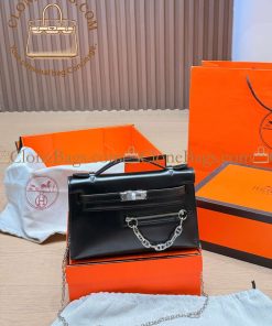 Alternative view of Hermès Replica Designer Bags 1:1 Kelly Pochette Rock 22cm Box Calf Leather Noir With Palladium Hardware