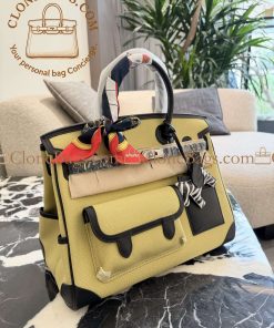 Alternative view of Hermès Replica Designer Bags 1:1 Birkin 35 Black and Jaune Citron Toile Goeland Palladium Hardware