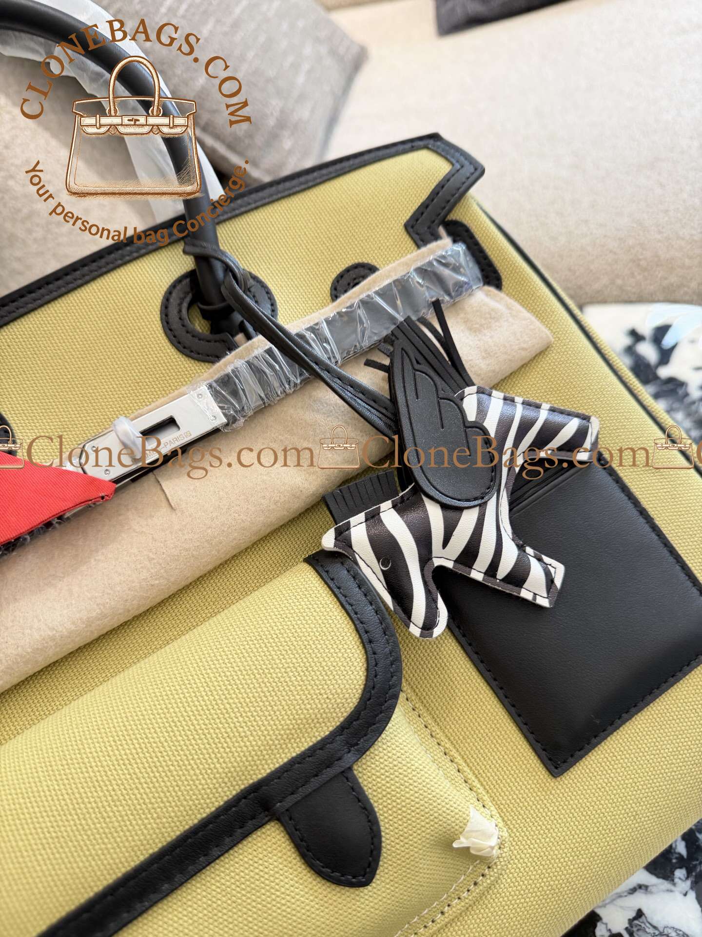 Hermès Replica Designer Bags 1:1 Birkin 35 Black and Jaune Citron Toile Goeland Palladium Hardware - Image 4