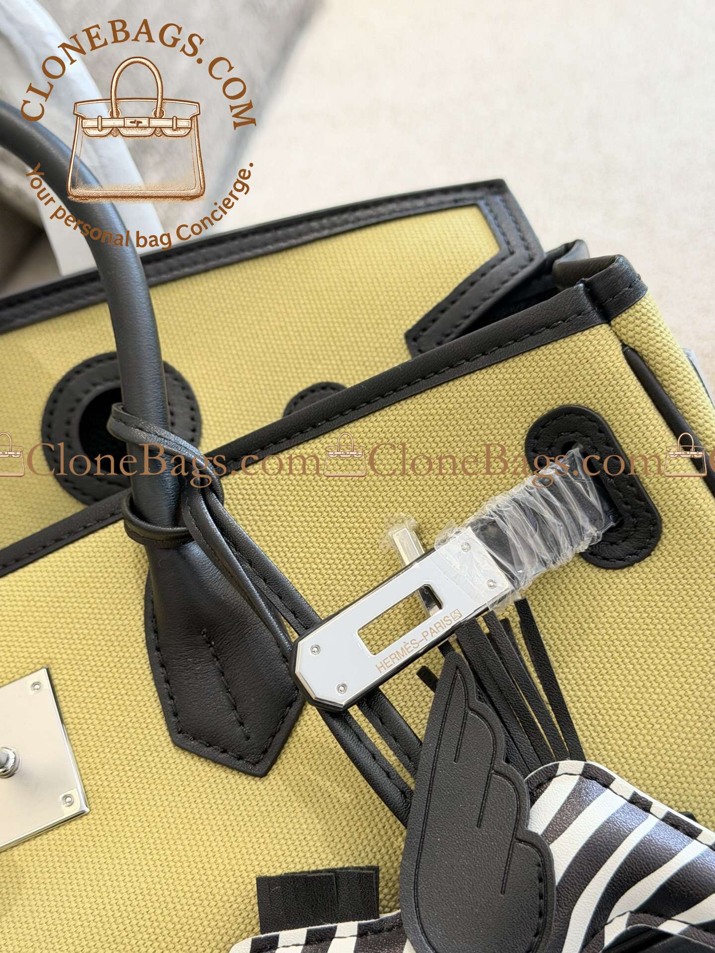 Hermès Replica Designer Bags 1:1 Birkin 35 Black and Jaune Citron Toile Goeland Palladium Hardware - Image 3