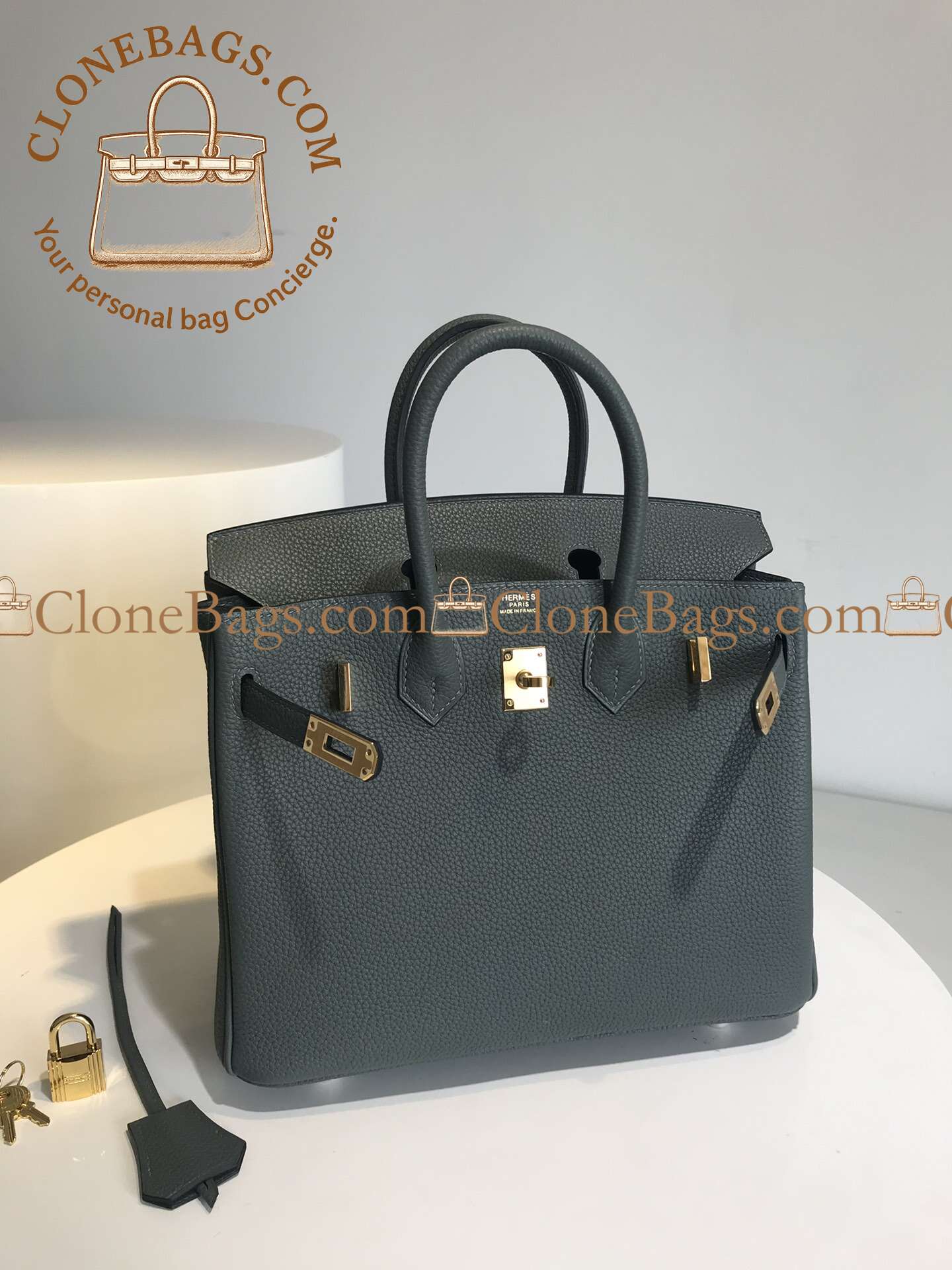 Hermès Replica Designer Bags 1:1 Birkin 25 Seagull Grey Togo Gold Hardware - Image 2