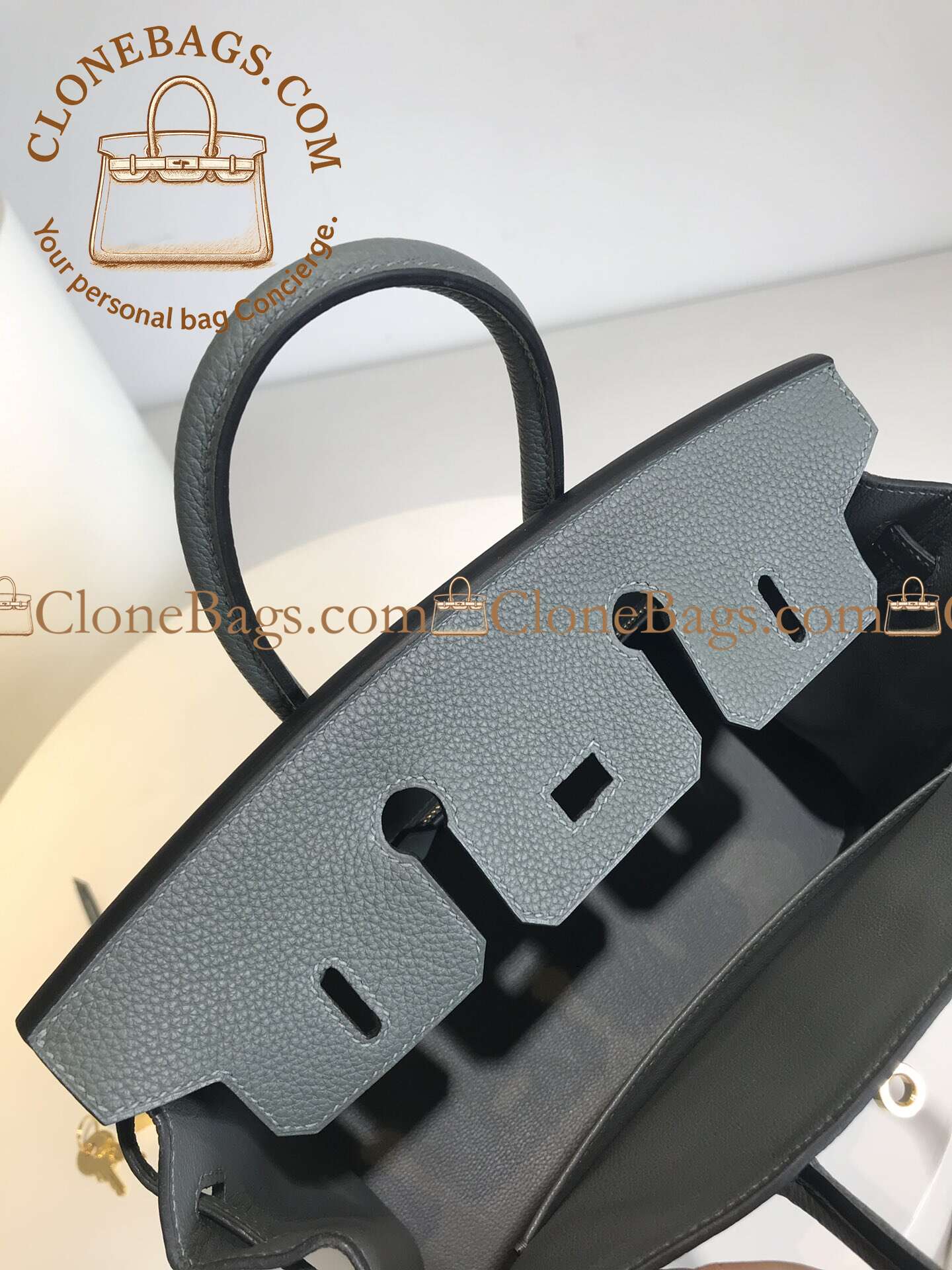 Hermès Replica Designer Bags 1:1 Birkin 25 Seagull Grey Togo Gold Hardware - Image 3