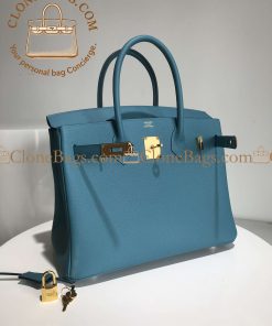 Alternative view of Hermès Replica Designer Bags 1:1 Birkin 30 Blue Jean Togo Gold Hardware