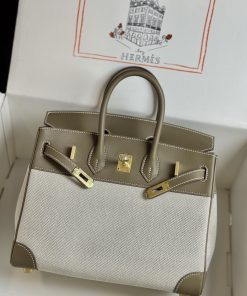 Alternative view of Hermès Replica Designer Bags 1:1 Birkin 25 Ecorce & Ecru Toile Gold Hardware