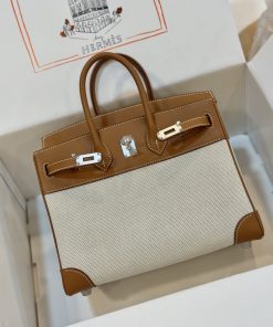 Alternative view of Hermès Replica Designer Bags 1:1 Birkin 25 Brown & Ecru toile Palladium Hardware