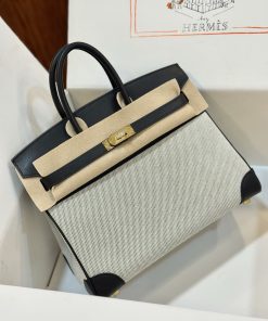 Replica Designer Bags – Hermès Birkin 25 Black & Ecru toile