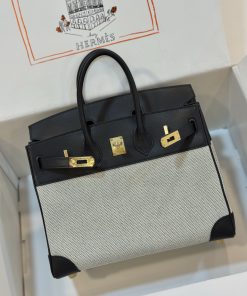 Alternative view of Hermès Replica Designer Bags 1:1 Birkin 25 Black & Ecru toile Gold Hardware