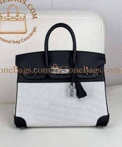 Replica Designer Bags – Hermès Birkin 25 Black & Ecru Toile