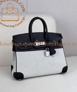 Alternative view of Hermès Replica Designer Bags 1:1 Birkin 25 Black & Ecru Toile Palladium Hardware