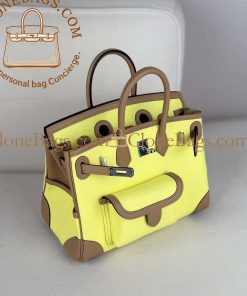 Alternative view of Hermès Replica Designer Bags 1:1 Birkin 25 Citron/Chai Toile/Swift Leather Palladium Hardware