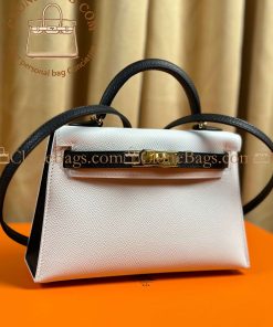 Alternative view of Hermès Replica Designer Bags 1:1 Kelly Mini Craie and Black Epsom Gold Hardware
