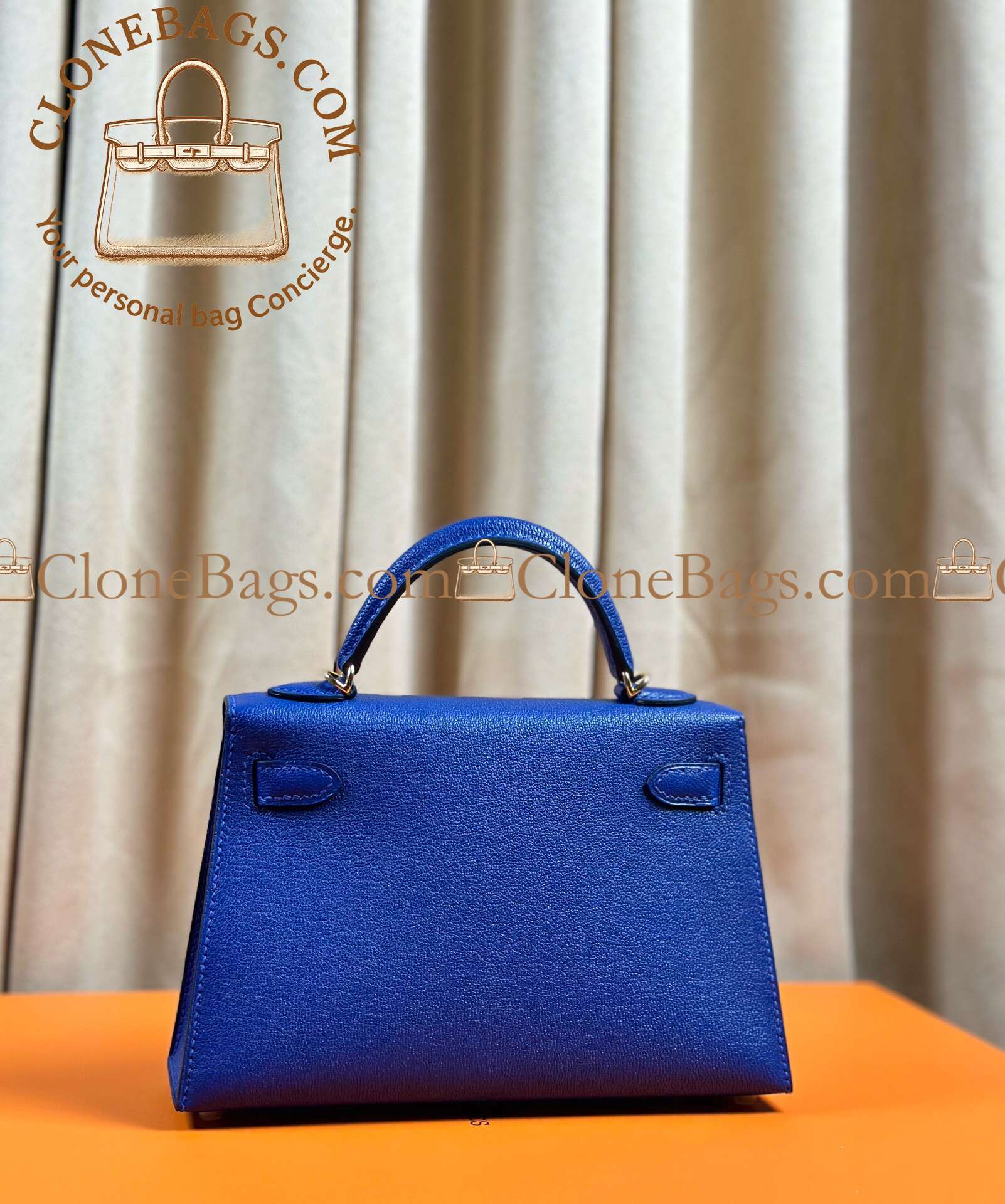 Hermès Replica Designer Bags 1:1 Kelly Mini Bleu Electrique Epsom Gold Hardware - Image 9
