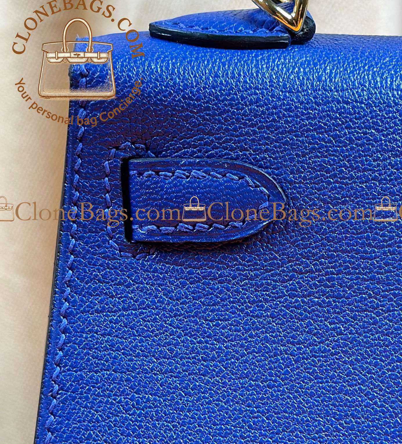 Hermès Replica Designer Bags 1:1 Kelly Mini Bleu Electrique Epsom Gold Hardware - Image 8