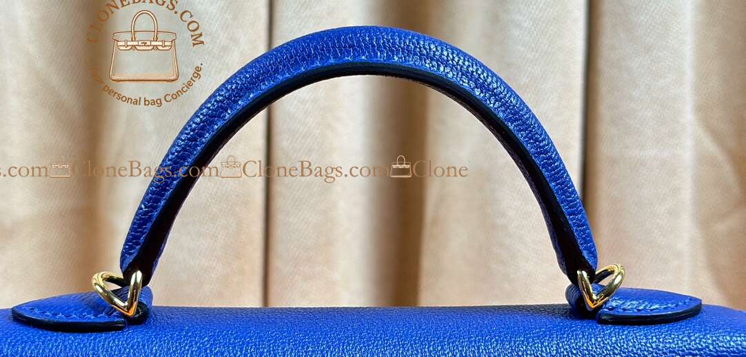 Hermès Replica Designer Bags 1:1 Kelly Mini Bleu Electrique Epsom Gold Hardware - Image 7