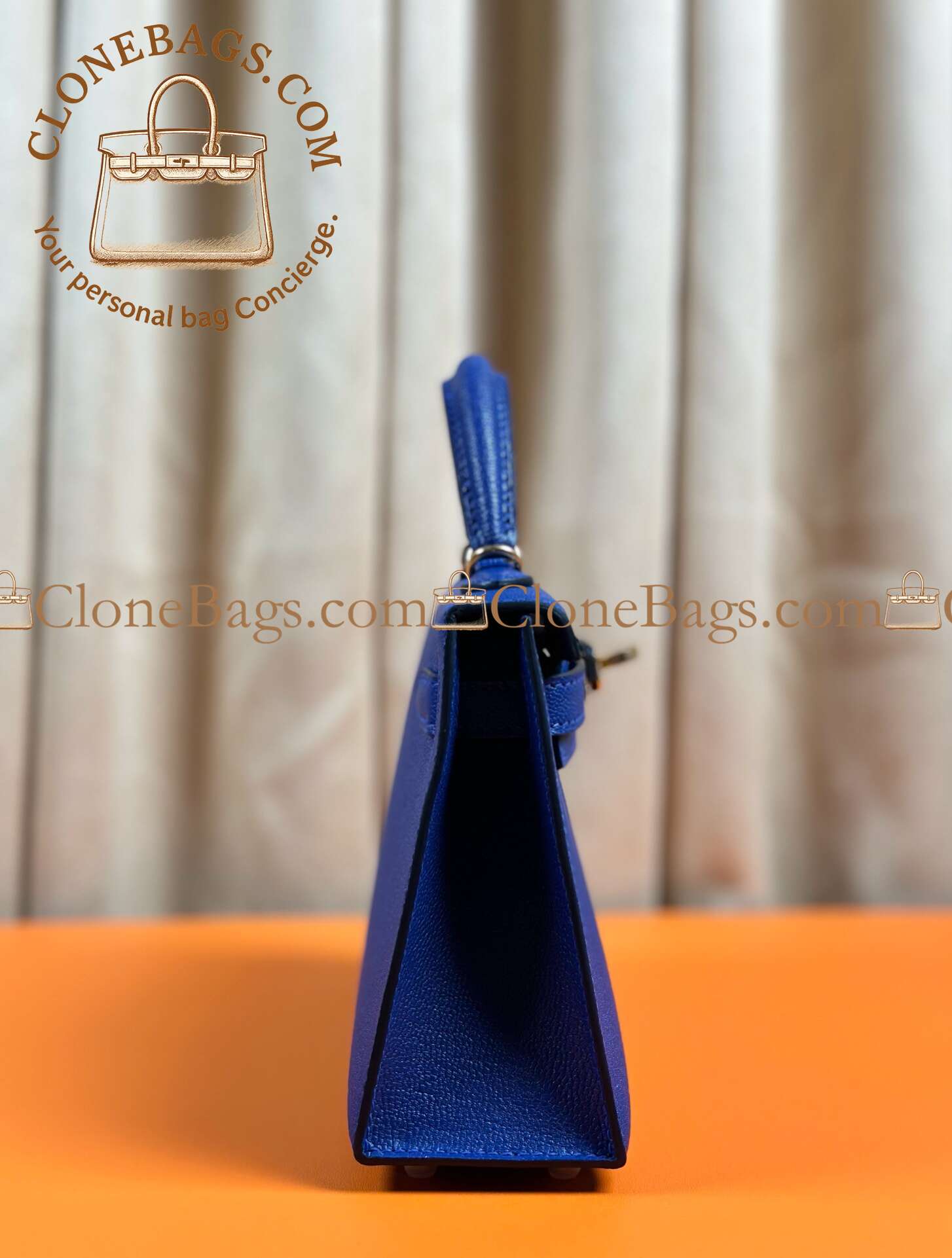 Hermès Replica Designer Bags 1:1 Kelly Mini Bleu Electrique Epsom Gold Hardware - Image 6