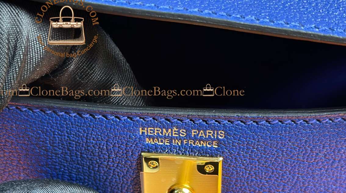 Hermès Replica Designer Bags 1:1 Kelly Mini Bleu Electrique Epsom Gold Hardware - Image 4