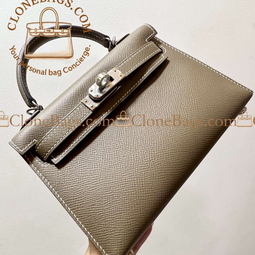 Hermès Replica Designer Bags 1:1 Kelly Mini Etoupe Epsom Palladium Hardware - Image 2